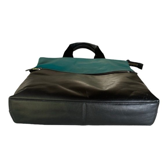 Coach Charles Perforated Leather Seagreen/Black Foldover Tote. - Picture 12 of 12